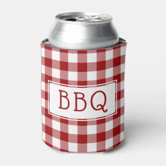 Classic Red White Gingham Pattern BBQ Party Can Cooler