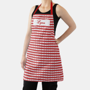Classic Red & White Gingham Personalized Name Apron