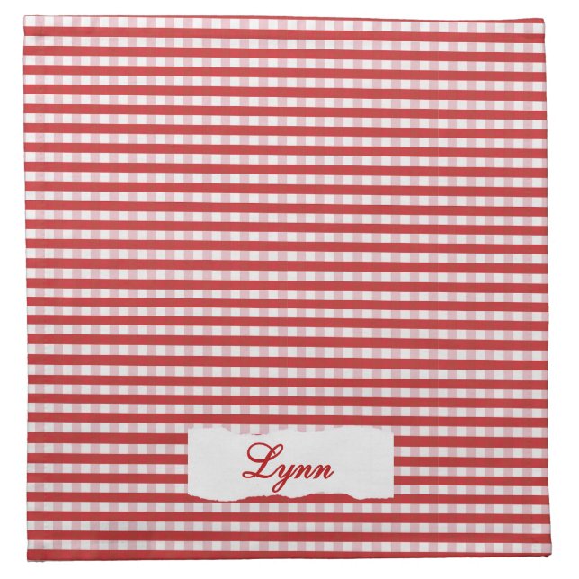 Classic Red & White Gingham | Personalized Name Cloth Napkin (Front)