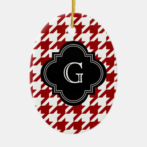 Classic Red White Houndstooth With Monogram Ceramic Ornament