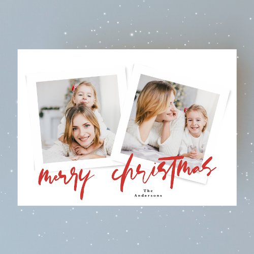 classic red  white merry christmas multi photo holiday card