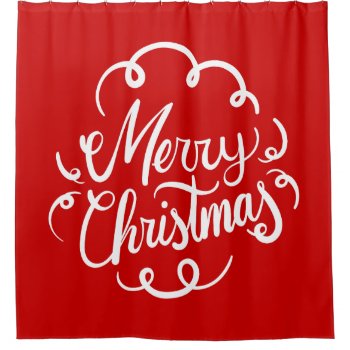 Classic Red White Merry Christmas Typography Shower Curtain by ShowerCurtain101 at Zazzle