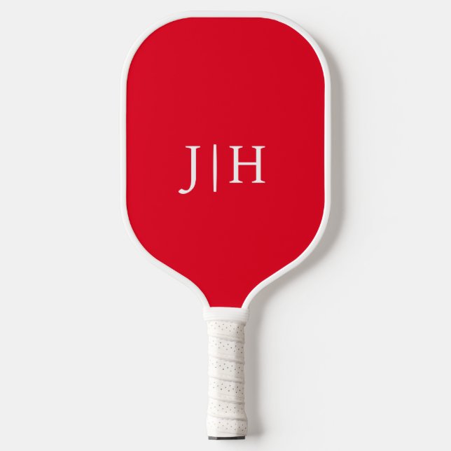 Classic Red/White Simple Monogram Minimalist Pickleball Paddle (Front)