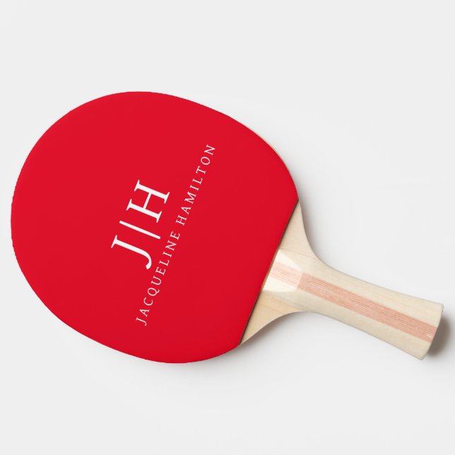 Classic Red/White Simple Monogram Minimalist Ping Pong Paddle (Side)