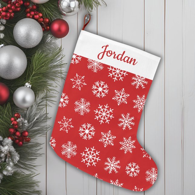 Classic Red &amp; White Snowflake Pattern Personalized Large Christmas Stocking (Classic Red &amp; White Snowflake Pattern Personalized Large Christmas Stocking)