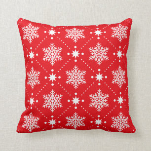 Classic Red White Snowflakes Christmas Pattern Throw Pillow