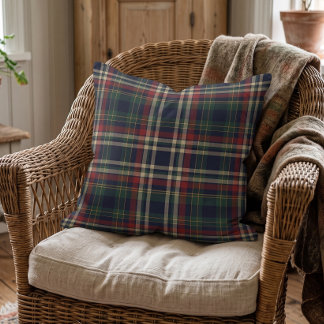 Classic Red Yellow Dark Blue Green Plaid Pattern Throw Pillow