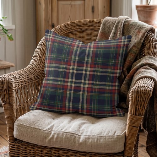 Classic Red Yellow Dark Blue Green Plaid Pattern Throw Pillow