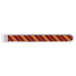 Classic Red Yellow School Stripes Pattern Silver Finish Tie Bar