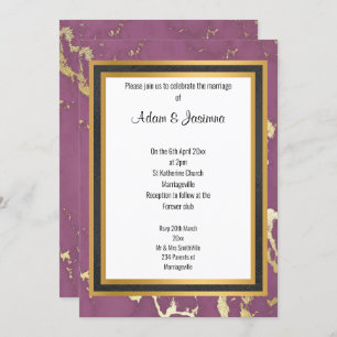 CLASSIC REGAL PURPLE GOLD MARBLE LAYER WEDDING INVITATION
