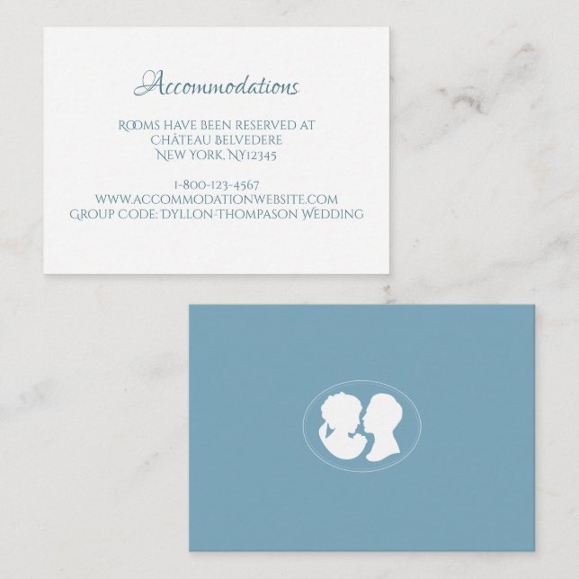 Classic Regency Blue Cameo Wedding Accommodations Enclosure Card (Front/Back)