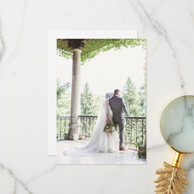 Classic Regency Blue Cameo Wedding Photo Thank You Card (Front/Back In Situ)