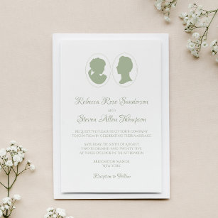 Classic Regency Green Cameo Wedding Invitation