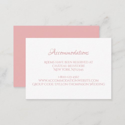 Classic Regency Pink Cameo Wedding Accommodations Enclosure Card