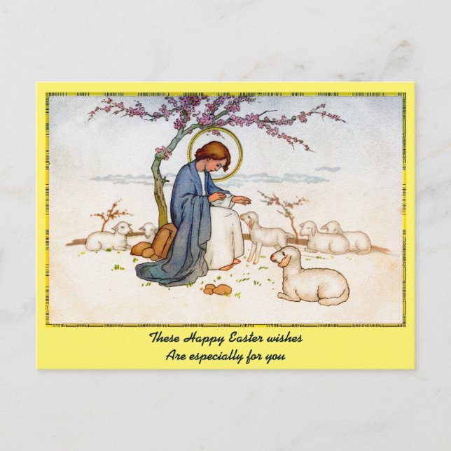 Classic religious Jesus with Lambs Easter Wishes Holiday Postcard (Front)
