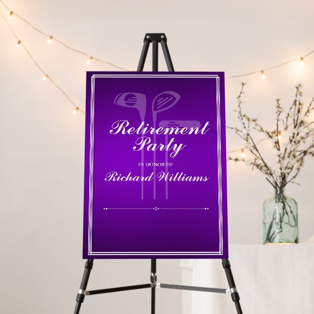 Classic Retirement Golf  Club Theme Purple White Foam Board (In Situ (Stand))