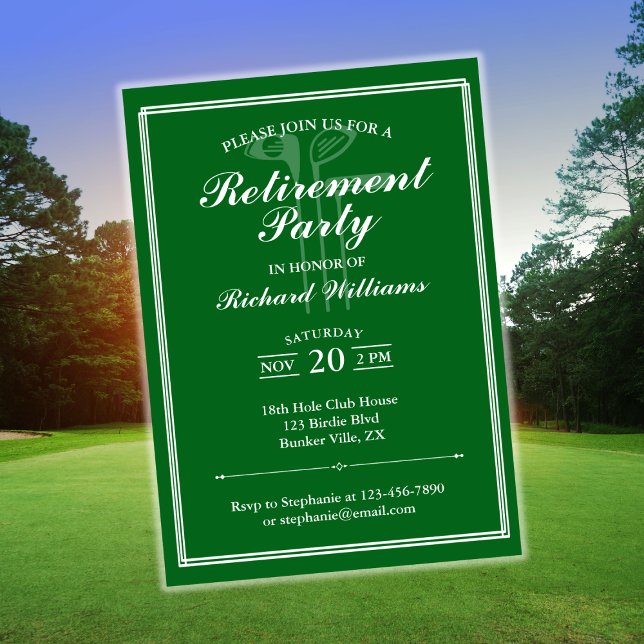 Classic Retirement Golf Theme Green White Invitation (Creator Uploaded)