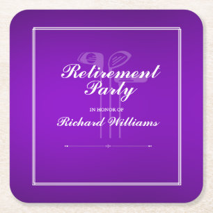 Classic Retirement Golf Theme Purple White Square Paper Coaster