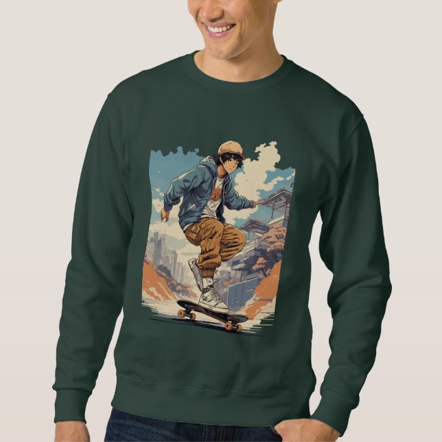 Classic Retro anime Japanese Skateboarder  Sweatshirt (Front)