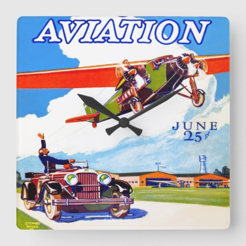 CLASSIC RETRO AVIATION FROM THE 1920s Square Wall Clock