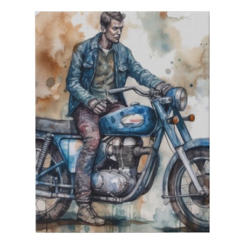 Classic Retro Biker Motif Graphic Faux Canvas 