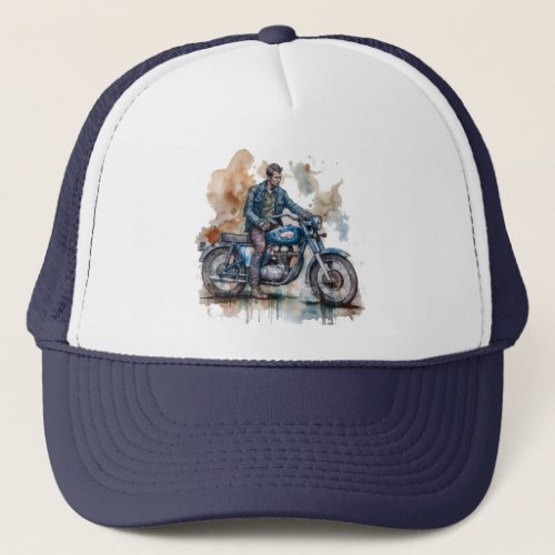 Classic Retro Biker Motif Graphic Print Trucker Hat