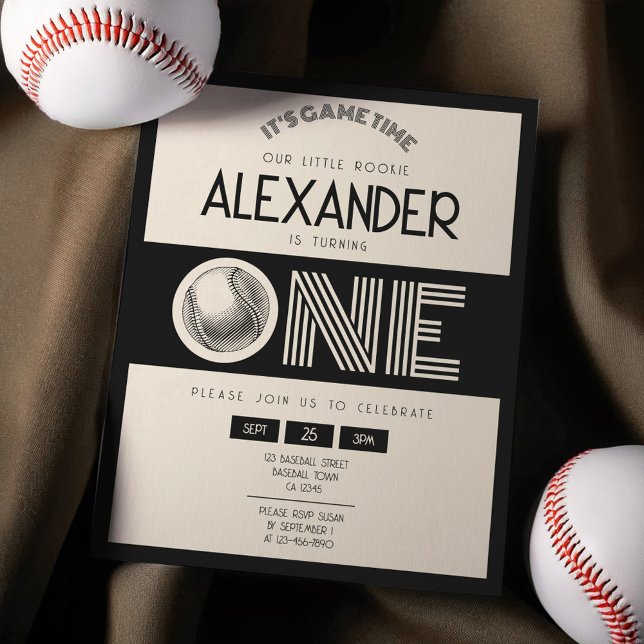 Classic Retro Black Baseball Budget 1st Birthday (Creator Uploaded)