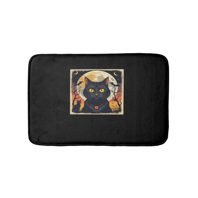 Classic Retro Black Cat Halloween T-Shirt Classic  Bath Mat (Front)