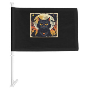 Classic Retro Black Cat Halloween T-Shirt Classic Car Flag