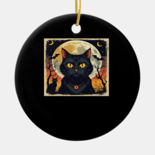 Classic Retro Black Cat Halloween T-Shirt Classic Ceramic Ornament