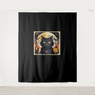 Classic Retro Black Cat Halloween T-Shirt Classic Tapestry