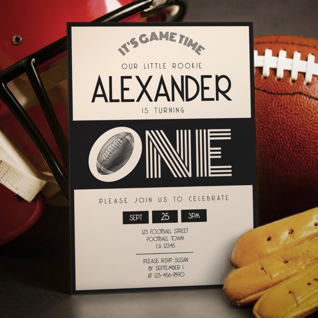 Classic Retro Black Football 1st Birthday Invitation (Creator Uploaded)