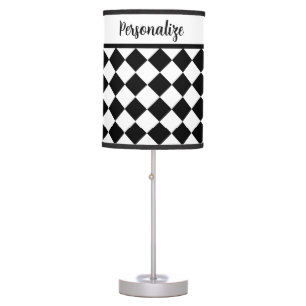 Classic Retro Black White Square Tiles Personalize Table Lamp