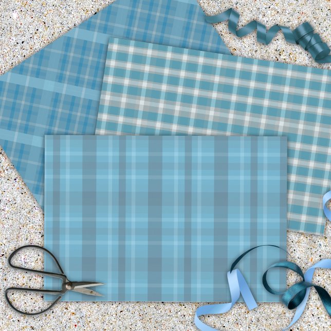 Classic Retro Blue And Grey Plaid Patterns Wrapping Paper Sheets
