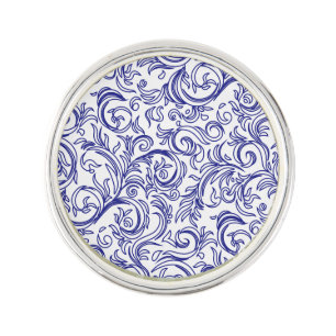 Classic Retro Blue and White Pattern Chinoiserie Lapel Pin