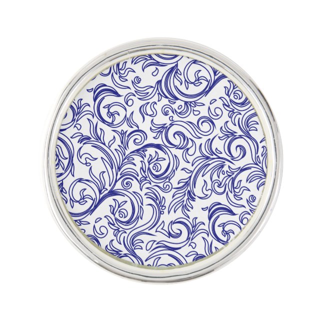 Classic Retro Blue and White Pattern Chinoiserie  Lapel Pin (Front)
