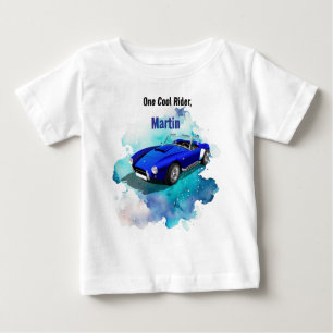 Classic Retro Blue Sports Car Birthday Adventure Baby T-Shirt