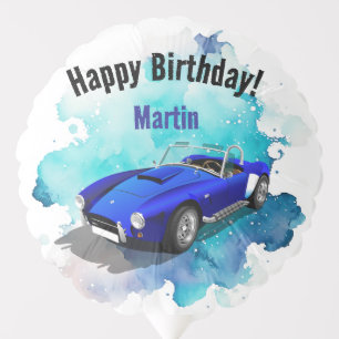 Classic Retro Blue Sports Car Birthday Adventure Balloon