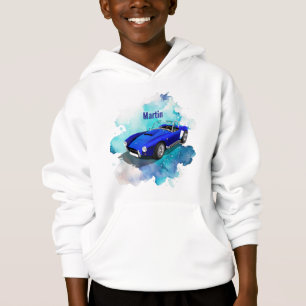 Classic Retro Blue Sports Car Birthday Adventure Hoodie