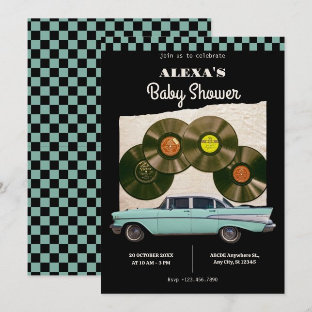 Classic retro car baby shower invitation (Front/Back)