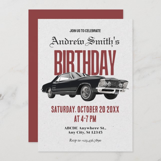 Classic Retro car birthday Invitation (Front/Back)