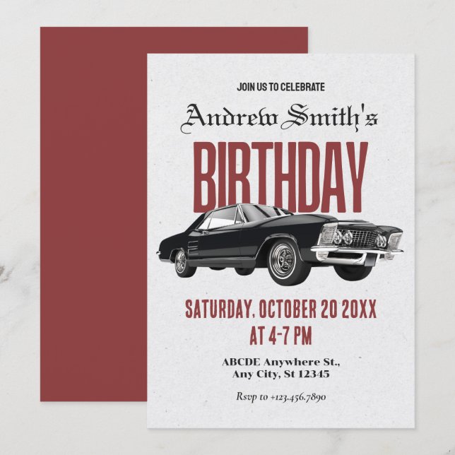Classic Retro car birthday Invitation (Front/Back)