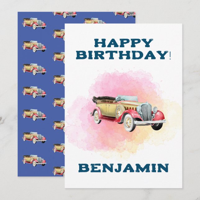 Classic Retro Car Custom Birthday Card (Front/Back)