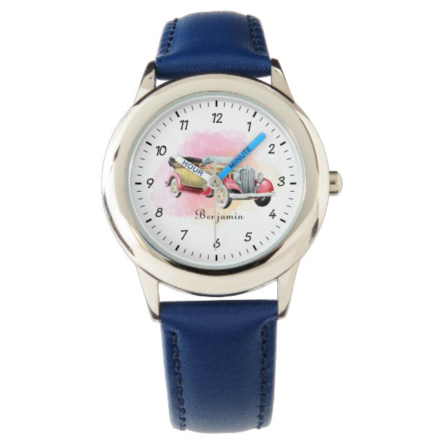 Classic Retro Car Custom Name Clock Watch (Front)