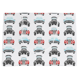 Classic Retro Cars Vintage Watercolour Pattern Large Gift Bag