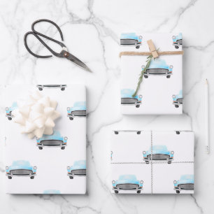 Classic Retro Cars Vintage Watercolour Pattern Wrapping Paper Sheets