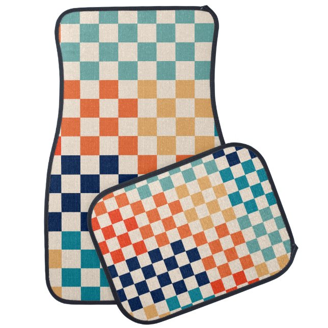 Classic Retro Checkered Checkerboard Pattern Car Floor Mat (Set)