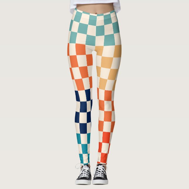 Classic Retro Checkered Checkerboard Pattern Leggings (Front)