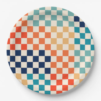 Classic Retro Checkered Checkerboard Pattern Paper Plates