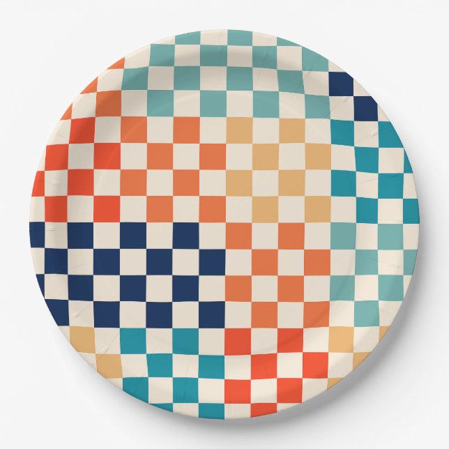 Classic Retro Checkered Checkerboard Pattern Paper Plates (Front)